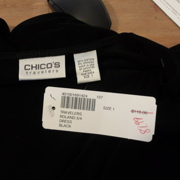 Chicos Travelers Roland 3/4 Dress Black - Picture 3 of 3